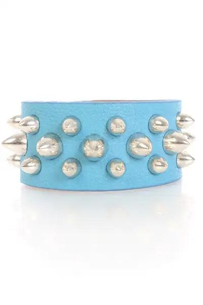 Blue Faux Leather Spike Bracelet - AMIClubwear