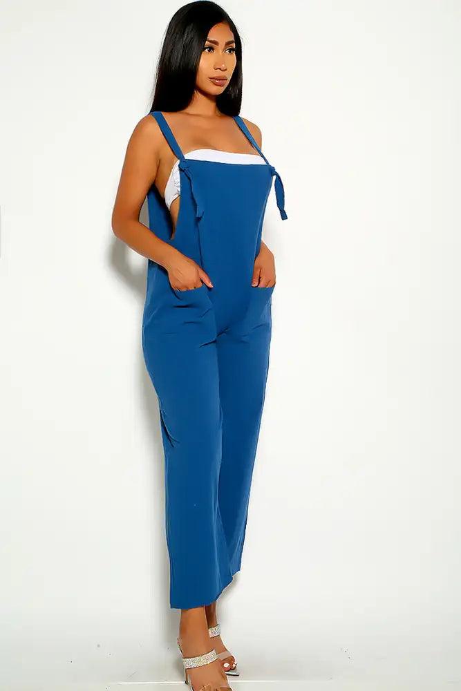 Blue Flared Sleeveless Jumpsuit - AMIClubwear