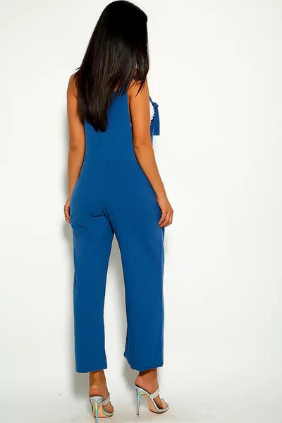 Blue Flared Sleeveless Jumpsuit - AMIClubwear