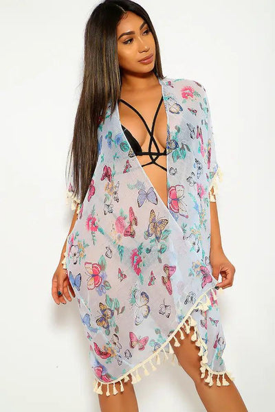 Blue Floral Print Swimsuit Cover up - AMIClubwear