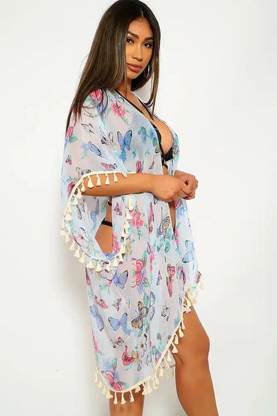 Blue Floral Print Swimsuit Cover up - AMIClubwear