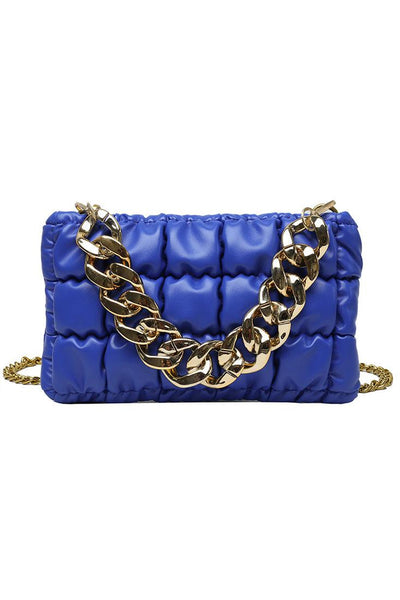 Blue Gold Quilted Chain Straps Handbag - AMIClubwear