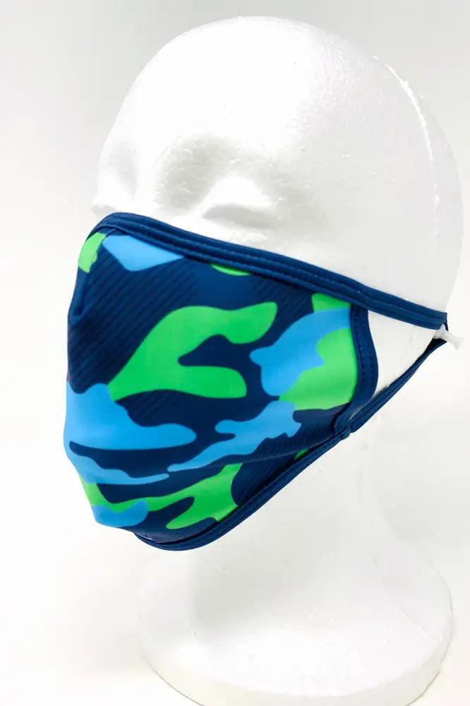 Blue Green Camouflage Print Washable Face Mask - AMIClubwear