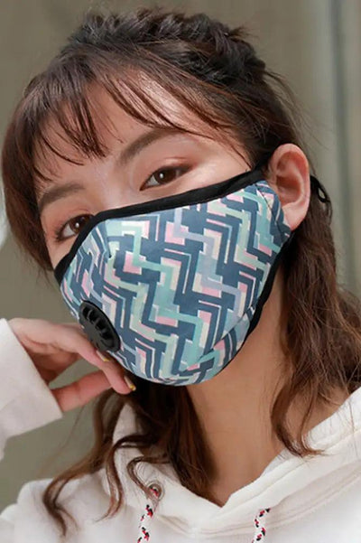 Blue Green Geometric Print Washable Face Mask - AMIClubwear