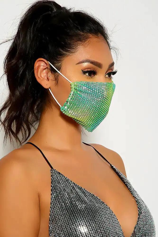 Blue Green Rhinestones Face Mask
