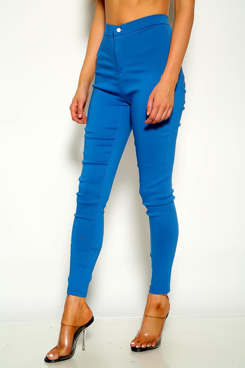 Blue High Waist Skinny Pants - AMIClubwear