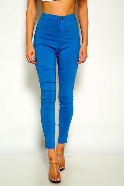 Blue High Waist Skinny Pants - AMIClubwear