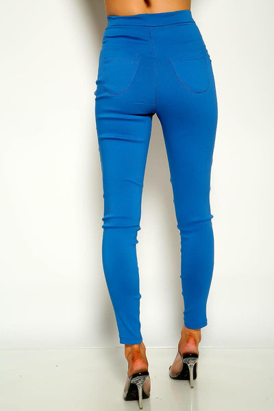 Blue High Waist Skinny Pants - AMIClubwear