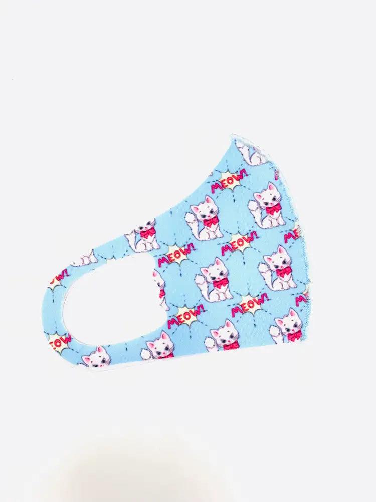 Blue Kitty Print Reusable Kids Face Mask 1 Piece - AMIClubwear