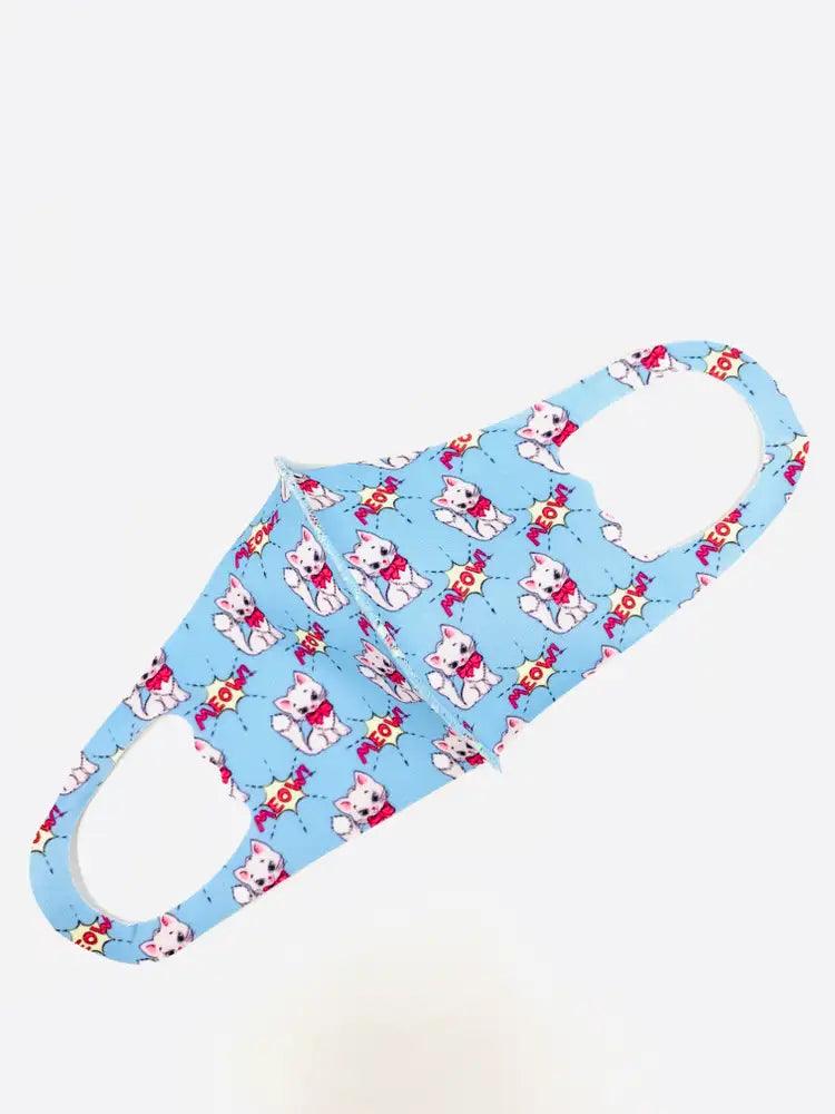 Blue Kitty Print Reusable Kids Face Mask 1 Piece - AMIClubwear