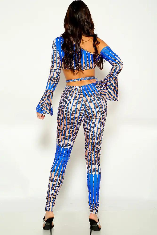 Bluew Leopard Bell Sleeve Cut Out Two Piece Outfit - AMIClubwear