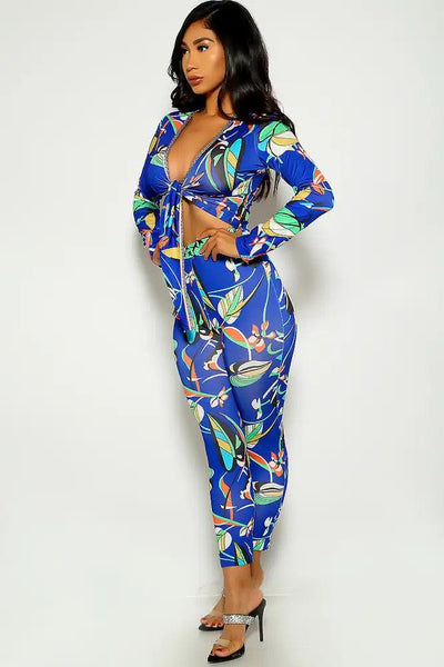Blue Long Sleeve Graphic Print Two Piece Dress - AMIClubwear