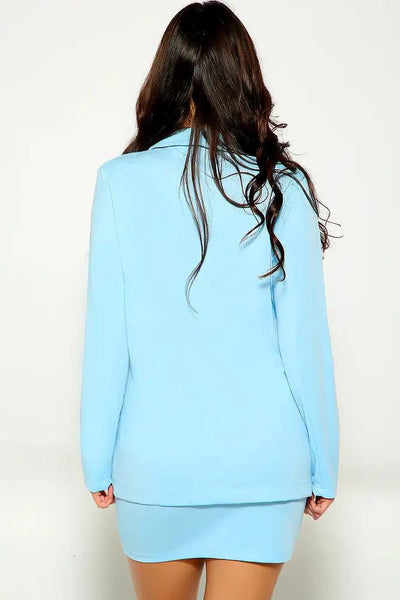 Blue Long Sleeve Plunging Neckline Two Piece Outfit - AMIClubwear