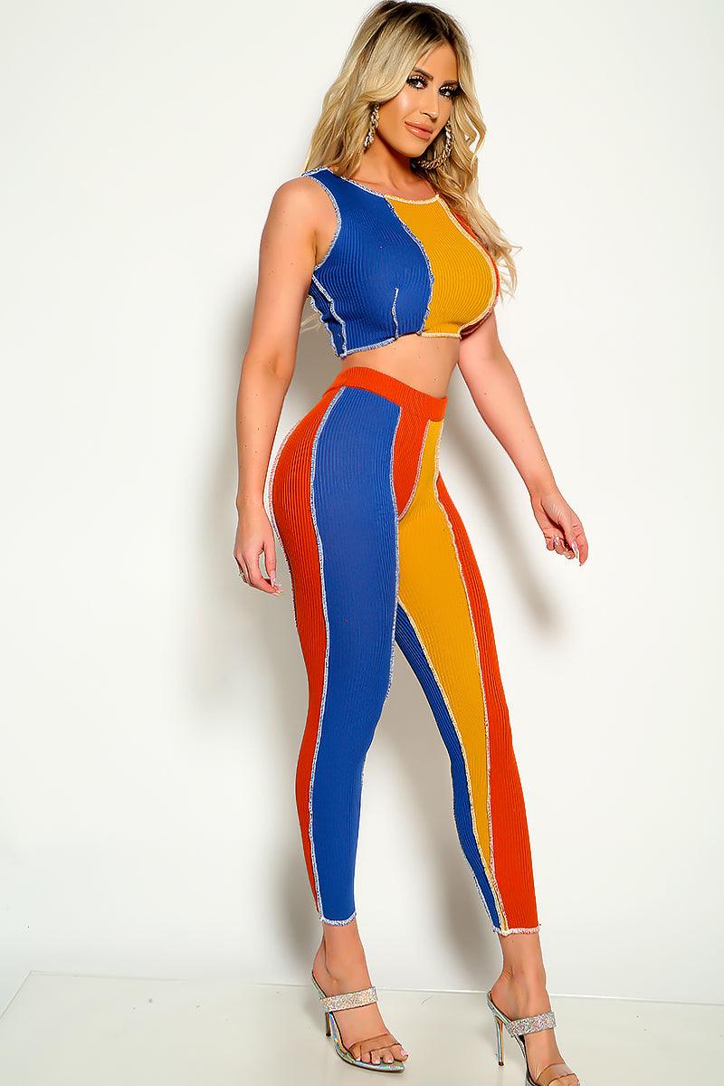 Blue Multi Striped Two Piece Outfit - AMIClubwear