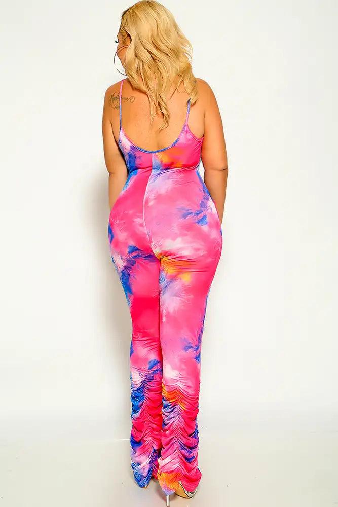 Blue Orange Ruched Sleeveless Jumpsuit - AMIClubwear