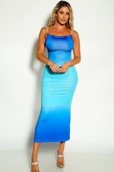 Blue Pearl Straps Sleeveless Midi Dress - AMIClubwear