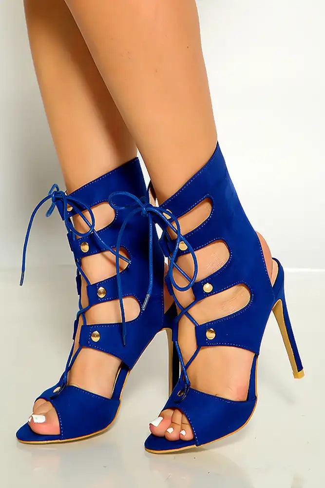 Blue Peep Toe Lace Cut Out Detail High Heels - AMIClubwear