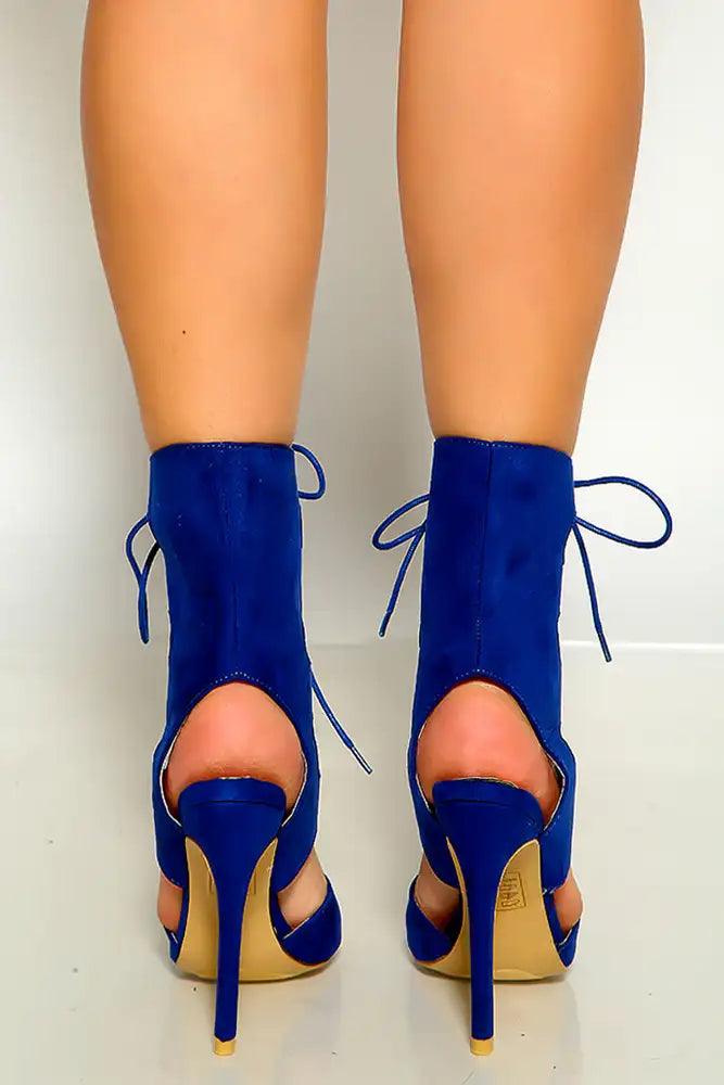 Blue Peep Toe Lace Cut Out Detail High Heels - AMIClubwear