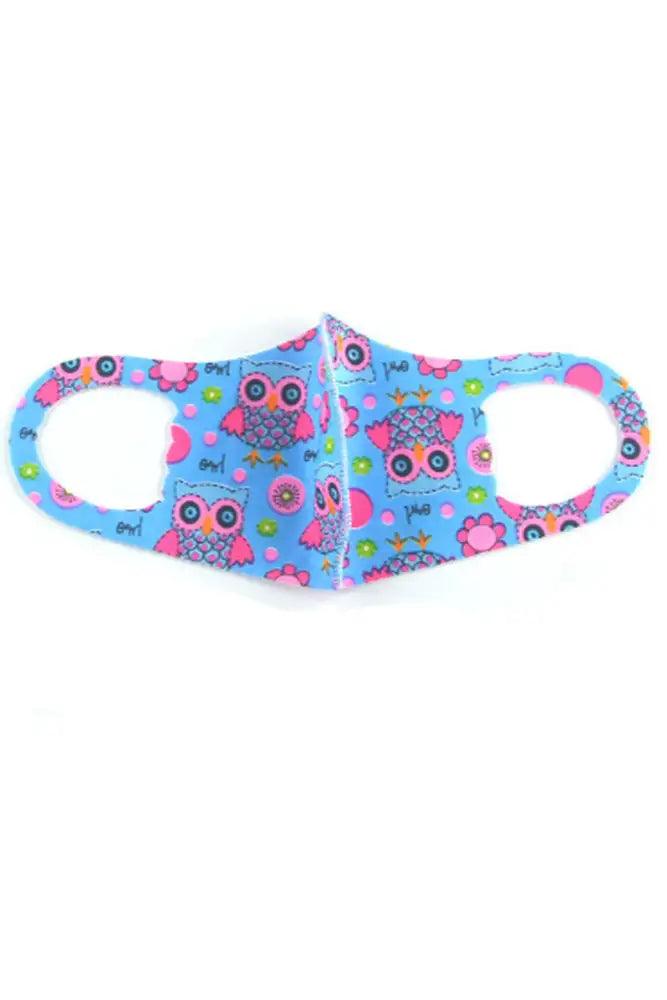 Blue Pink Owl Print Reusable Kids Face Mask 1 Piece - AMIClubwear