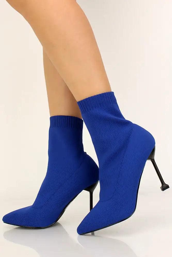 Blue Pointy Toe Lycra Booties - AMIClubwear