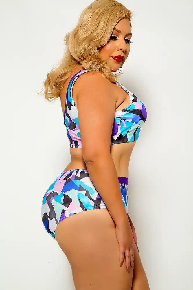 Blue Purple Plus Size Two Piece Swimsuit - AMIClubwear