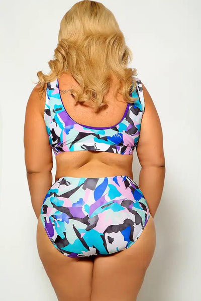 Blue Purple Plus Size Two Piece Swimsuit - AMIClubwear