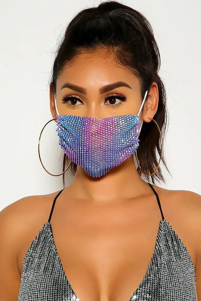 Blue Purple Rhinestones Face Mask - AMIClubwear