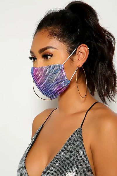 Blue Purple Rhinestones Face Mask - AMIClubwear