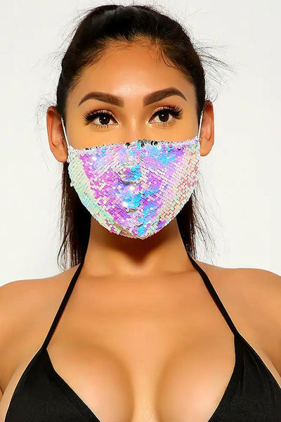 Blue Purple Sequins Reusable Washable Mask - AMIClubwear