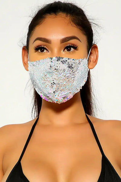 Blue Purple Sequins Reusable Washable Mask - AMIClubwear