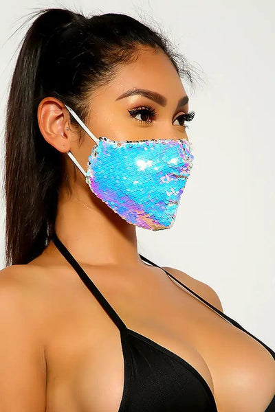 Blue Purple Sequins Reusable Washable Mask - AMIClubwear