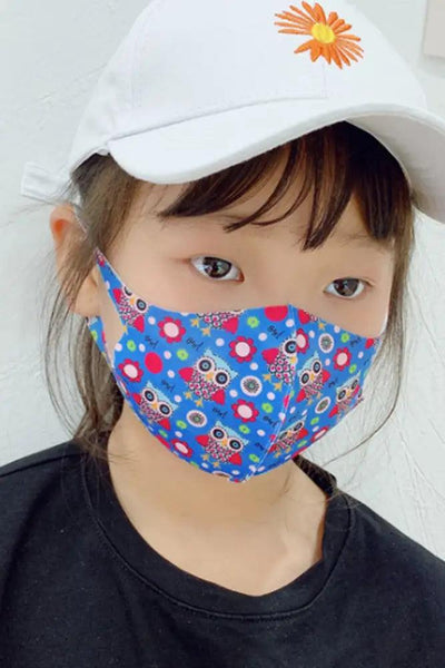 Blue Red Owl Print Reusable Kids Face Mask 1 Piece - AMIClubwear