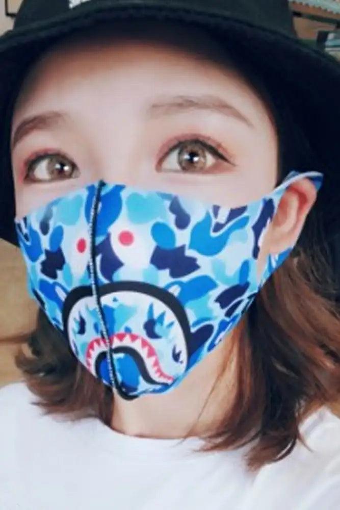 Blue Red Printed Reusable Face Mask - AMIClubwear