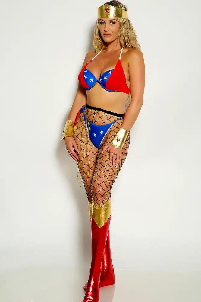 Blue Red Star Print Wonder Woman 6 Piece Costume