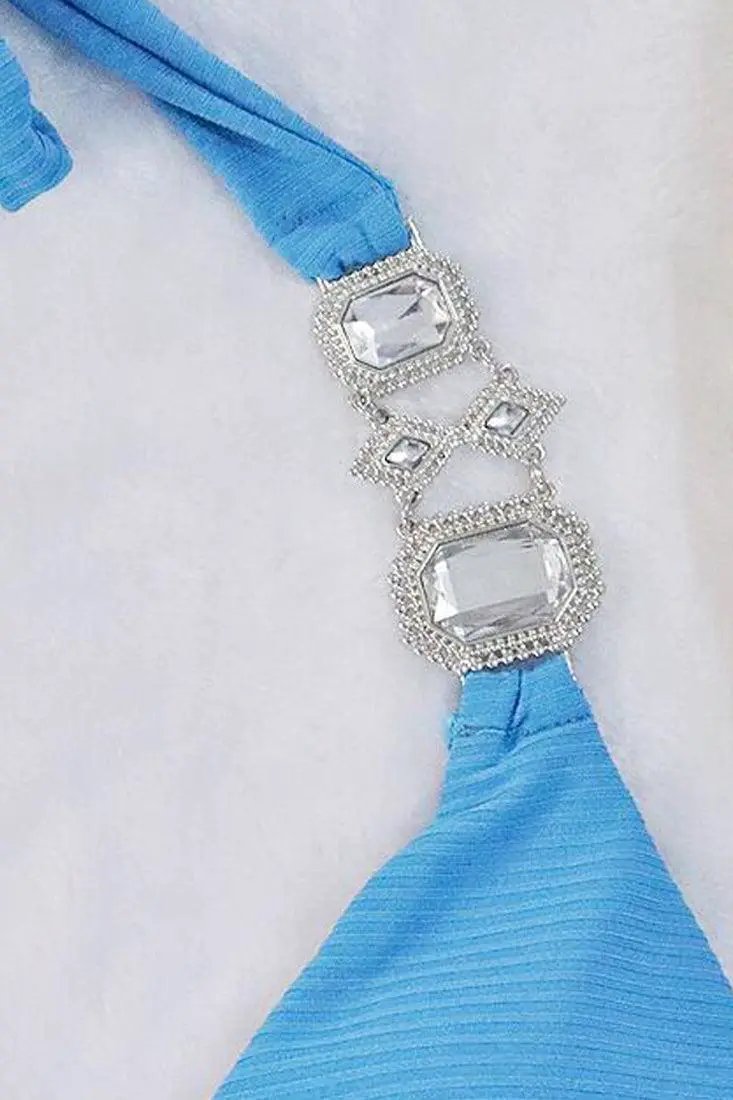 Blue Rhinestone Gem Ruched Halter Cheeky 2 Pc Swimsuit
