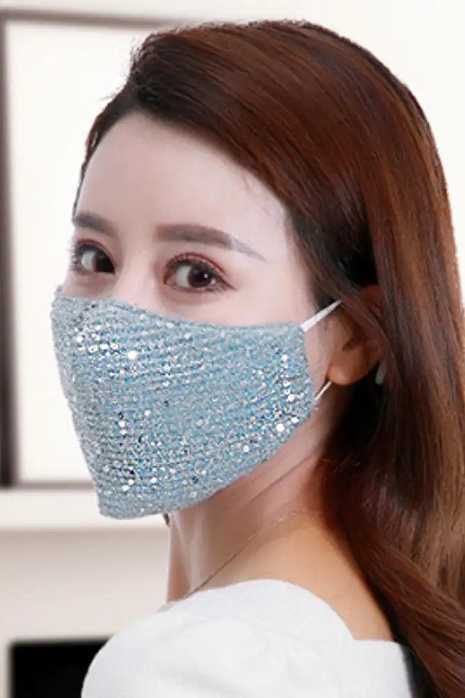 Blue Sequins Washable 1 Piece Face Mask - AMIClubwear