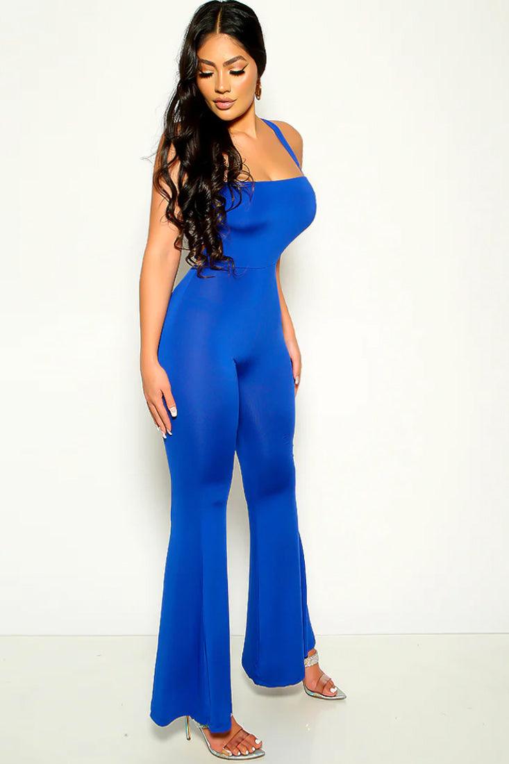 Blue Sexy Criss-Cross Back Jumpsuit - AMIClubwear