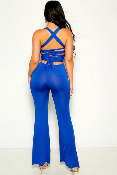 Blue Sexy Criss-Cross Back Jumpsuit - AMIClubwear