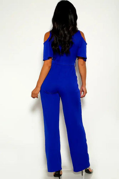 Blue Short Sleeve Jumpsuit - AMIClubwear