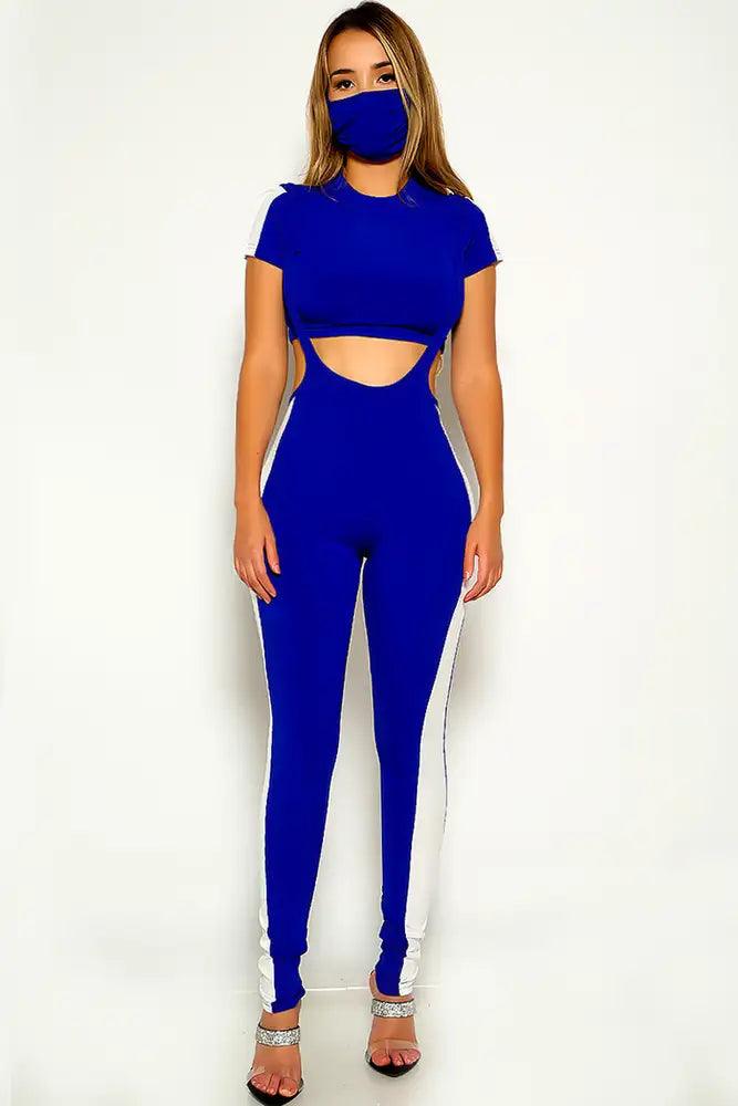Blue Short Sleeve Over All Three Piece Outfit - AMIClubwear