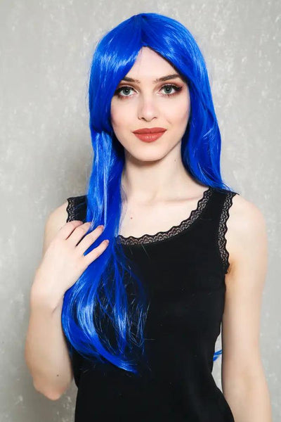 Blue Side Sweep Bangs Wavy Hair Costume Wig - AMIClubwear