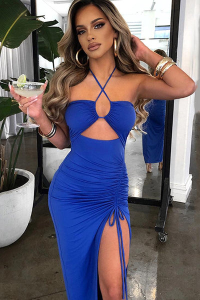 Blue Sleeveless Cut Out Maxi Dress - AMIClubwear