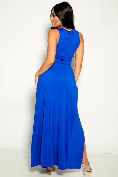 Blue Sleeveless Double High Slit Maxi Dress - AMIClubwear