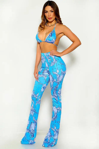 Blue Sleeveless Two Piece Outfit - AMIClubwear