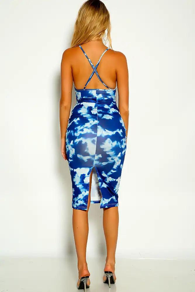 Blue Sleeveless Two Tone Tie Dye Dress - AMIClubwear