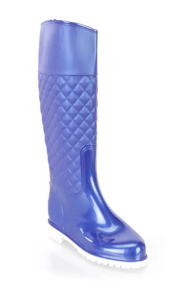 Blue Stitched Quilted Rain Boots Rubber - AMIClubwear