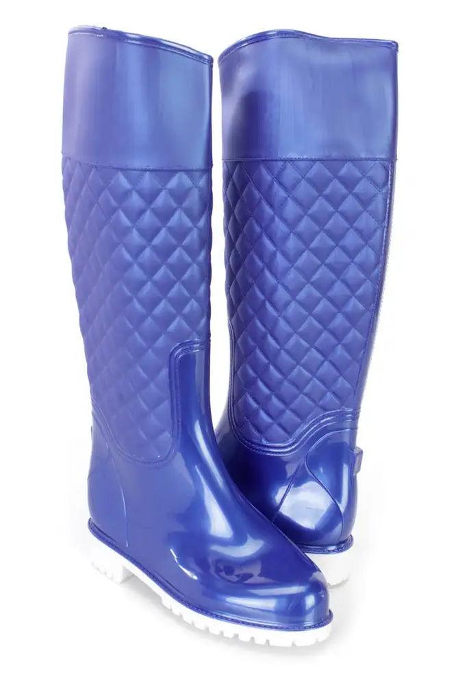 Blue Stitched Quilted Rain Boots Rubber - AMIClubwear