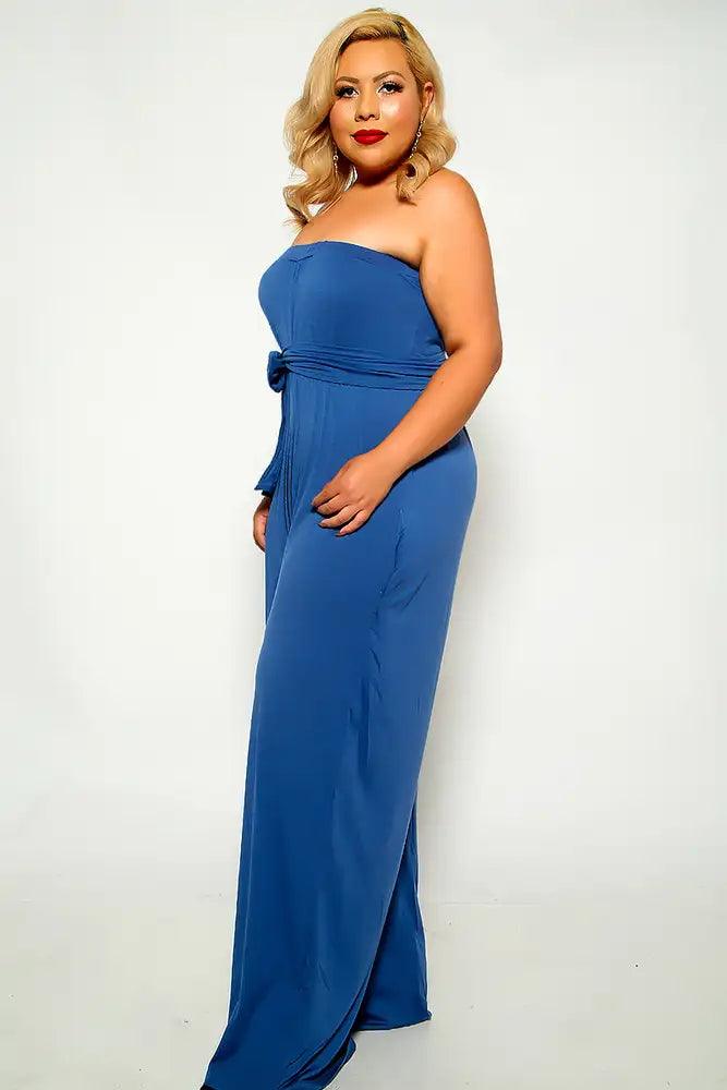 Blue Strapless Plus Size Jumpsuit - AMIClubwear