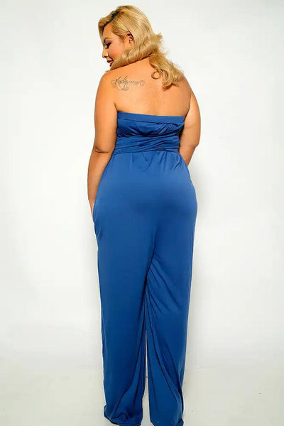 Blue Strapless Plus Size Jumpsuit - AMIClubwear