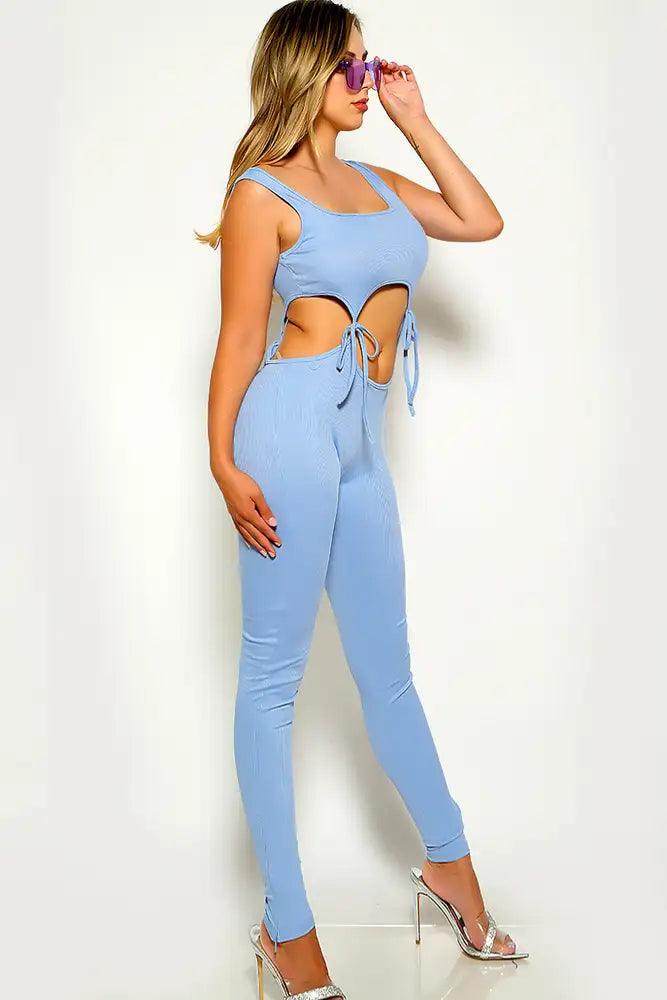 Blue Strappy Sleeveless Jumpsuit - AMIClubwear